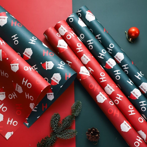 Christmas Gift Wrapping Paper Waterproof Kraft Paper Santa Claus Reindeer Plaid For Holiday DIY Flower Packaging Decor