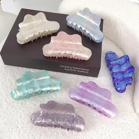 Cloud Shaped Haarklammer Acryl Glitzer Marmormuster Elegante Shark Clip Haarschmuck Für Damen