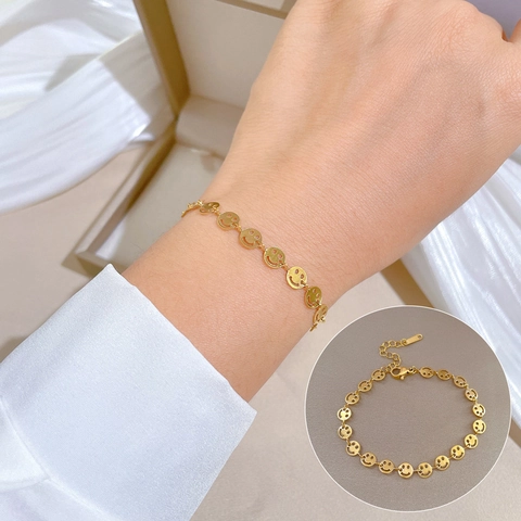 Bracciale A Catena Con Faccia Sorridente Cavo Acciaio Inossidabile Regolabile Gioielli Minimalisti Per Donne Ragazze