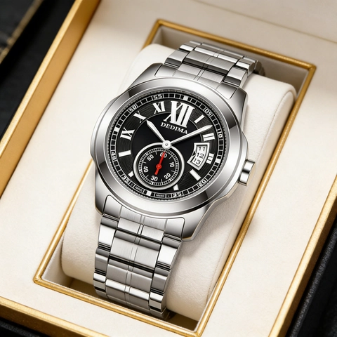 Herren Fashion Business Quarzuhr Mit Datumsanzeige Kleine Sekunde Leuchtend Römische Zahlen Edelstahl Lederarmband Wasserdichte Armbanduhr