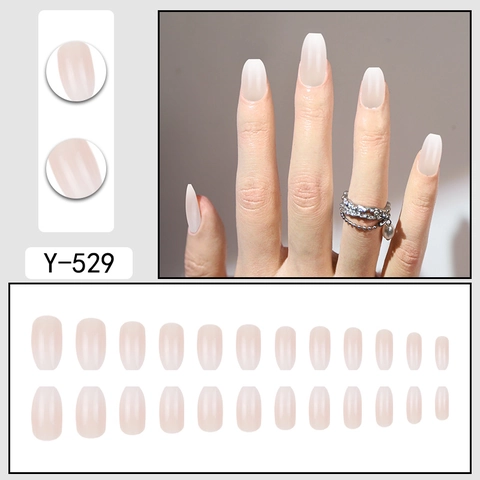 Glossy Gradiënt Press On Nails Zoet Elegant Roze Wit Kort Coffin Kunstnagels Voor Vrouwen Dagelijks