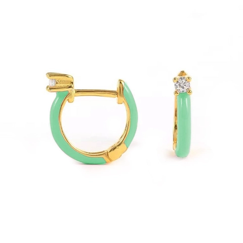 Orecchini A Cerchio Smaltati Rame Zircone Colorati Moda Con Perno In Argento Sterling 925 Gioielli Donna