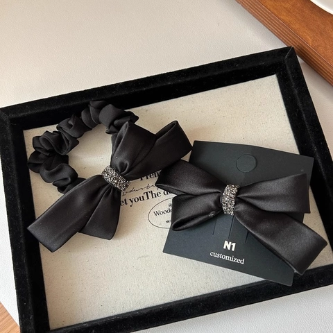 Satin Schleife Haarkralle Strass Haargummi Elegante Französische Stil Haaraccessoires Für Frauen