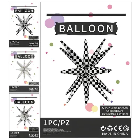 Palloncino In Alluminio Stella Esplosiva Stella A Più Punte Stampa A Scacchi Calcio Pois Per Decorazione Festa Compleanno Matrimonio