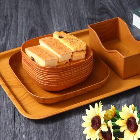 Piatti In Stile Giapponese Venatura Del Legno Plastica PP Per Alimenti Piatti Per Snack Con Supporto Vassoi Multifunzionali