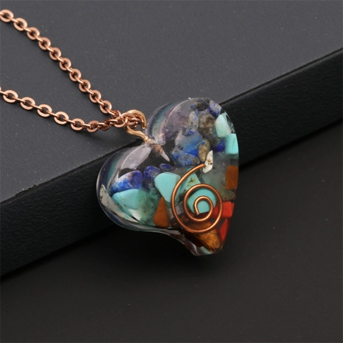 Retro Naturkristall Stein Harz Anhänger Halskette Mit Kupferspirale Herz Stern Form Heilenergie Schmuck