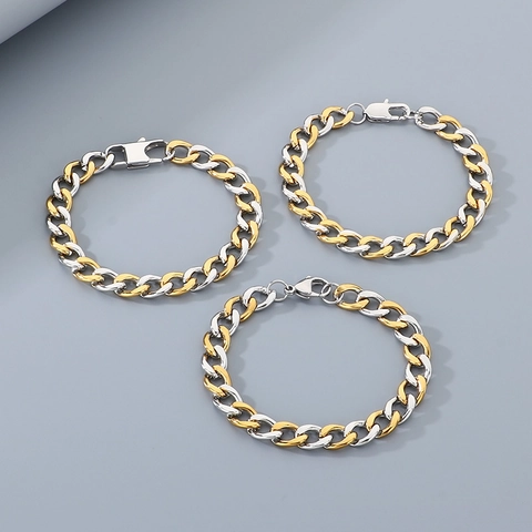 Bracciale Cuban Link In Acciaio Inossidabile Bicolore Da Uomo Stile Hip Hop Placcato Oro E Argento Gioielli Lucidati