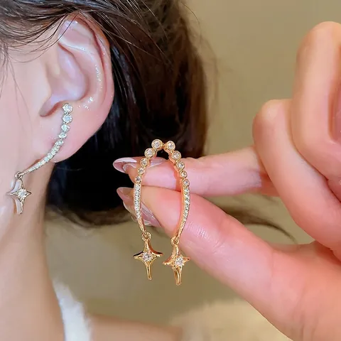 Stern Ohrhänger Mit 925 Sterling Silber Ohrstecker Kupfer Zirkonia Geschwungene Linie Minimalistischer Luxus Für Damen