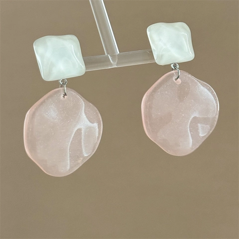 Irregular Geometric Resin Dangle Earrings With 925 Sterling Silver Earring Post Marble Texture Ripple Sweet Gift For Women