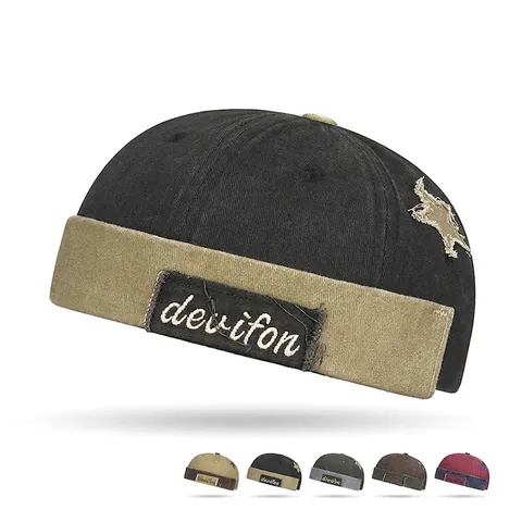 Cappello Docker Retro Cotone Lavato Senza Tesa Patch Ricamo Lettera Stella Regolabile Cappello Miki Unisex Vintage