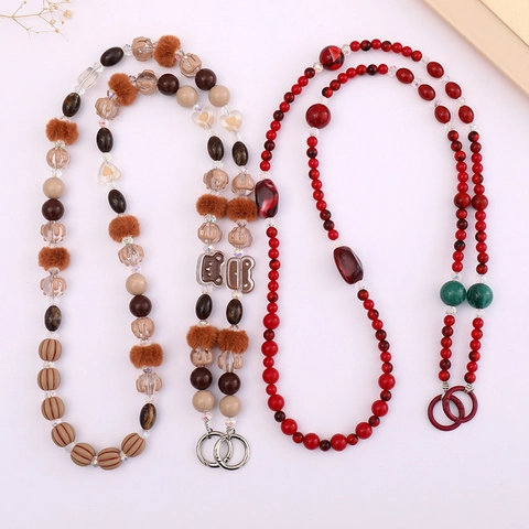 Acrylic Beaded Crossbody Chain Phone Lanyard For Bag Cartoon Bear Plush Agate Charm Handcrafted Versatile Accessory