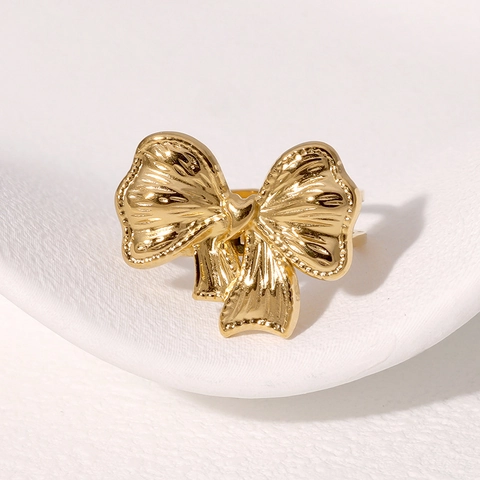 Bowknot Verstelbare Open Ring Roestvrij Staal 18K Verguld Vintage Franse Stijl Minimalistische Vinger Sieraden Voor Dames
