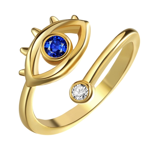Minimalist Evil Eye Open Ring For Women Copper Gold Silver Plated Blue Spinel Zirconia Adjustable Fashion Jewelry Gift