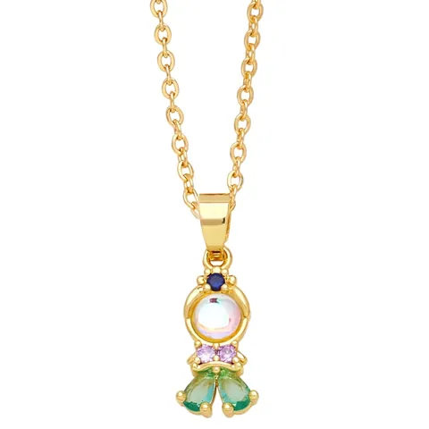Cartoon Princess Doll Pendant Necklace Copper Gold Plated With Colorful Zircon Crystal Fairy Tale Jewelry For Girls