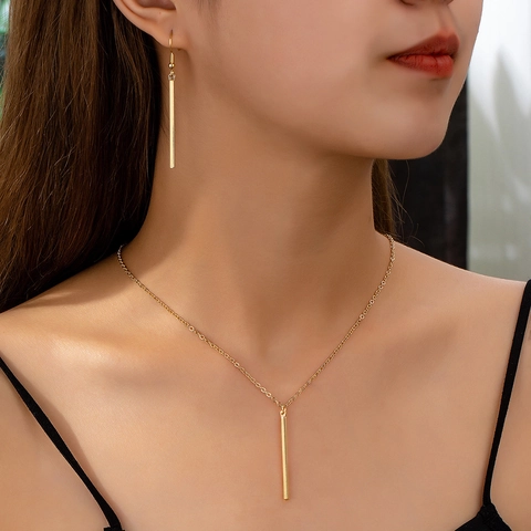 Necklace And Earrings Jewelry For Women Zinc Alloy Gold Plated Geometric Rectangular Vertical Bar Elegant Minimalist Fashion
