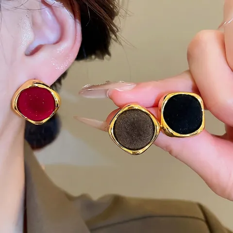 Retro Geometric Square Stud Earrings For Women With Flocking And 925 Sterling Silver Earring Post Vintage Alloy Jewelry