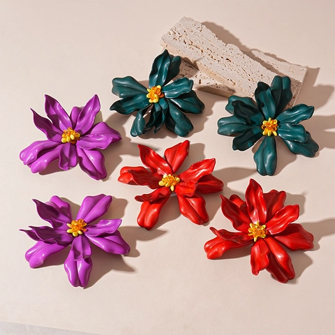 Oversized Flower Earrings With 925 Sterling Silver Earring Post Exaggerated Acrylic Floral Vacation Jewelry For Women