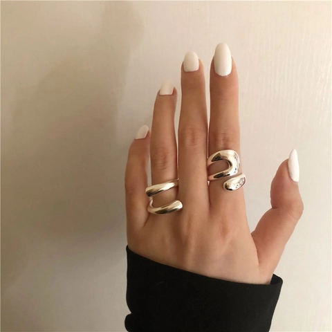 Retro Geometrischer Kupfer Offener Ring Für Frauen Versilbert Übertriebener Punk Hip Hop Stil Verstellbarer Zeigefinger Ring Schmuck
