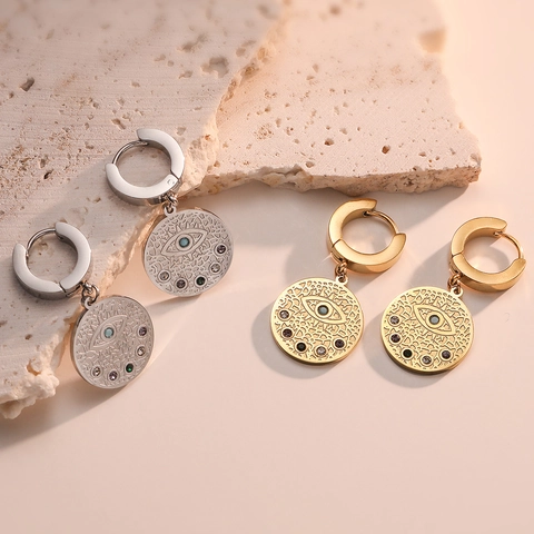 Orecchini A Cerchio Con Pendente Occhio Del Male Acciaio Inossidabile Con Strass Colorati Stile Retro Boho Per Donne