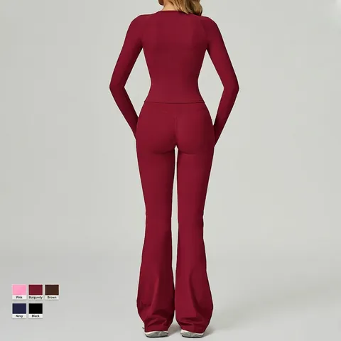 Polyamide Elastaan Slim Fit Top Met Lange Mouwen En Leggings Met Hoge Taille Voor Dames Yoga Sport