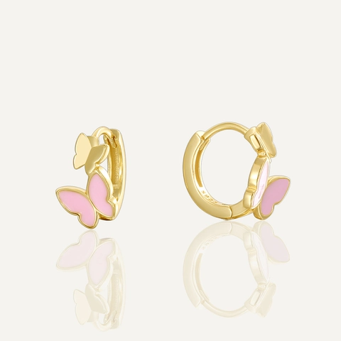 Boucles D'oreilles Créoles Papillon Avec Tige En Argent Sterling 925 Émail Rose Plaqué Or Pour Femmes