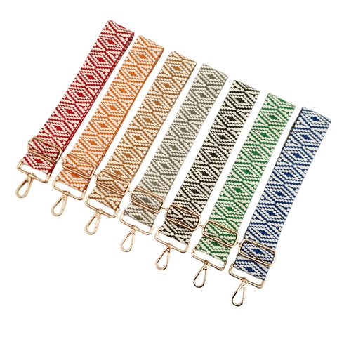 Wide Bag Strap Replacement Adjustable Shoulder Belt Polyester Cotton Jacquard Geometric Diamond Pattern For Crossbody Handbags