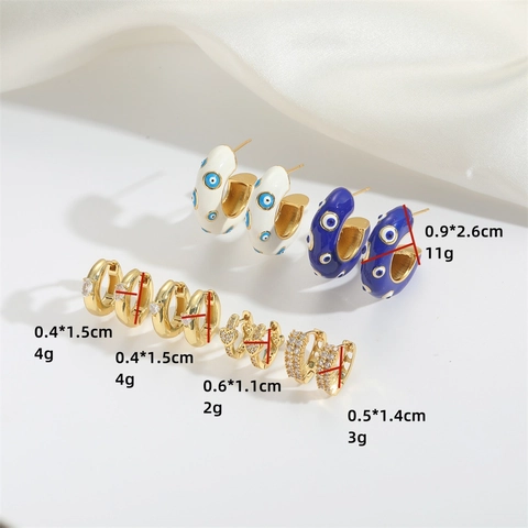 Copper Hoop Earrings Zircon Heart Evil Eye Enamel Gold Plated Retro Fashion Jewelry For Women