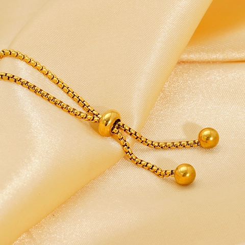 Stainless Steel Adjustable Slider Bracelet Polished Square Chain With Bead Ends Individual Minimalist Jewelry For Women