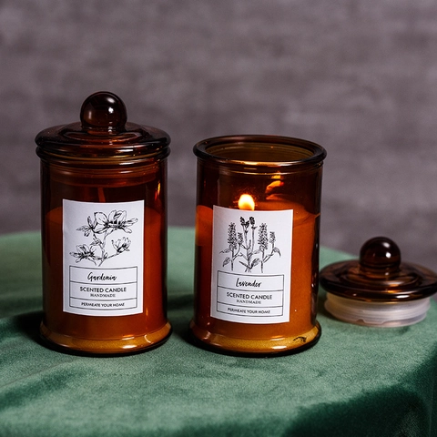 Handmade Scented Candle Natural Soy Wax Amber Glass Jar With Lid Aromatherapy Essential Oils Home Decor Gift