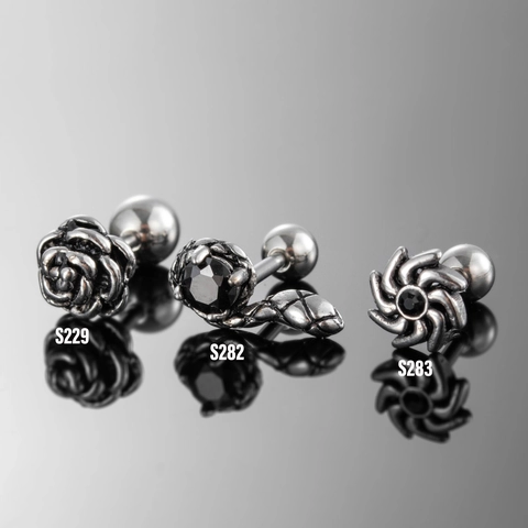 Orecchini A Lobo In Acciaio Inossidabile Vintage Con Design Rosa Serpente Sole Zircone Nero Gioielli Per Uomo Donna