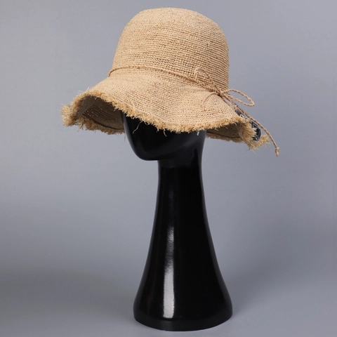 Handmade Raffia Straw Sun Hat For Women Wide Brim Fringed Edge Bowknot Foldable UV Protection Summer Beach Vacation