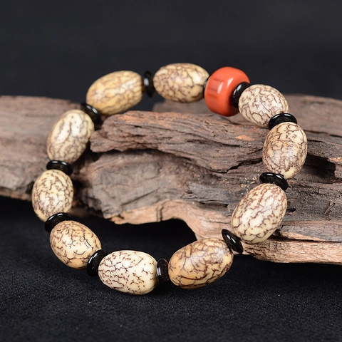 Bracciale Con Perline Di Semi Di Bodhi Raso Di Sangue Naturale Con Perline Decorative Stile Zen Etnico Per Yoga
