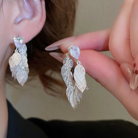 Tropfenohrringe Mit Hohlblatt Quaste Und Zirkon Und 925 Sterling Silber Ohrringpfosten Elegantes Schmuckstück Für Damen