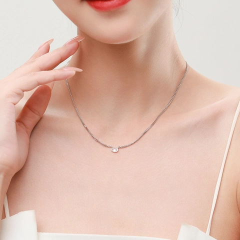 Joyas De Plata De Ley 925 Circonita Ovalada Collar Anillo Y Pendientes Elegante Estilo Minimalista Para Mujer