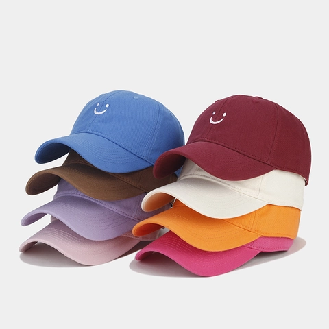 Baseball Cap Cotton Smiley Face Embroidery Adjustable Curved Brim Sun Protection Casual Fashion Hat For Men Women