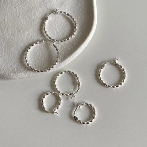 925 Sterling Silver Hoop Earrings Bead Textured Geometric Minimalist Versatile Fashion Jewelry For Women Gift For Her