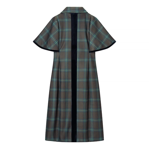 Dames Geruite Cape Jas Lange Wollen Jas Met Fluwelen Kraag Dubbele Rij Knopen Britse Retro Stijl Bovenkleding