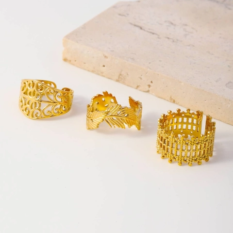 Fashion Stainless Steel Mesh Rings Gold Irregular Texture Personalized Open Adjustable Finger Ring Jewelry For Women Party