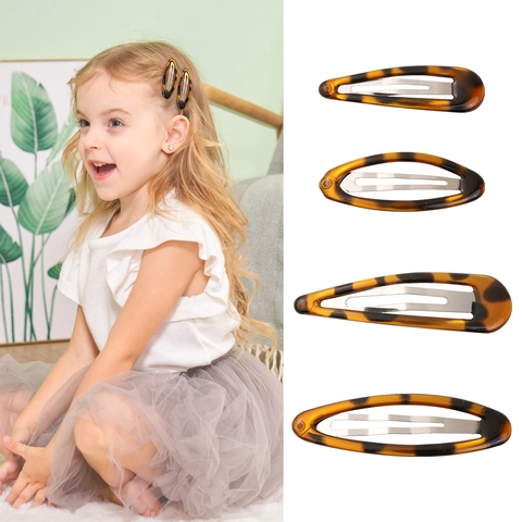 Vintage Leopardenmuster Schildpatt Haarklammern Für Kinder Harz Metall BB Clips Haarschmuck Für Mädchen Styling