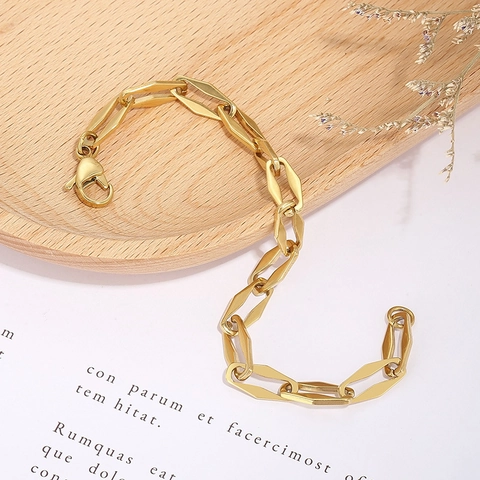 Bracciale A Catena A Maglie A Rombi Geometrici Cavi Acciaio Inossidabile Titanio Gioielli Di Moda Per Uomo Donna