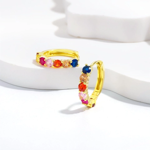 925 Sterling Zilveren Regenboog Zirconia Huggie Hoop Oorbellen Voor Vrouwen Kleurrijke Mode Sieraden Kleine Oorbellen