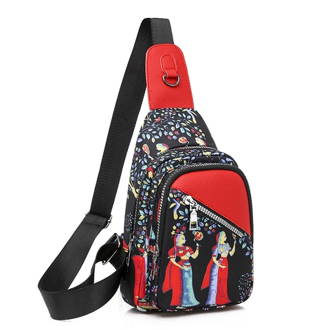 Riñonera De Pecho Para Mujer Tela Oxford Estampado Étnico Dibujos Animados Bolso Cruzado Multiusos Moda Casual Multibolsillo