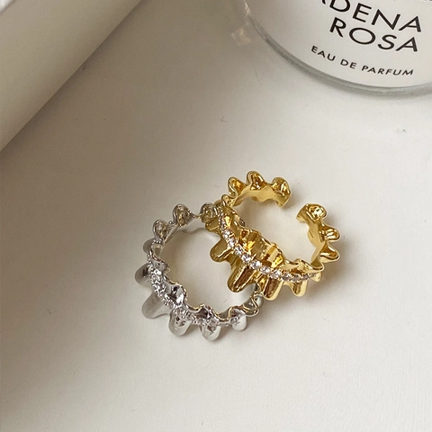 Anillo Abierto de Latón con Circonia Micro Incrustada Ola Festoneada Chapado en Oro Plata Anillo Ajustable Joyería de Mujer