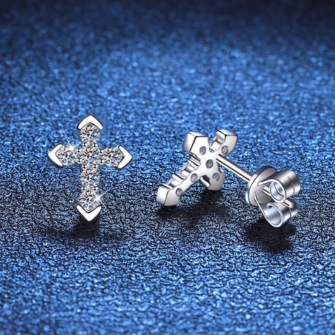 925 Sterling Silver Moissanite Cross Stud Earrings For Women Dainty Minimalist Religious Fashion Jewelry Anniversary Gift