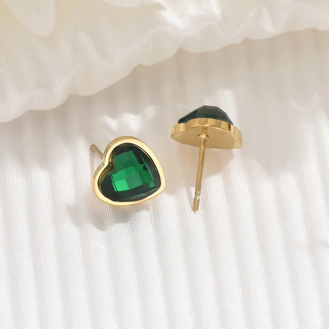 Collar Pendientes Pulsera De Acero Inoxidable Chapado En Oro Con Circonita Verde Corazón Y Cuadrado Accesorios Vintage Para Mujer