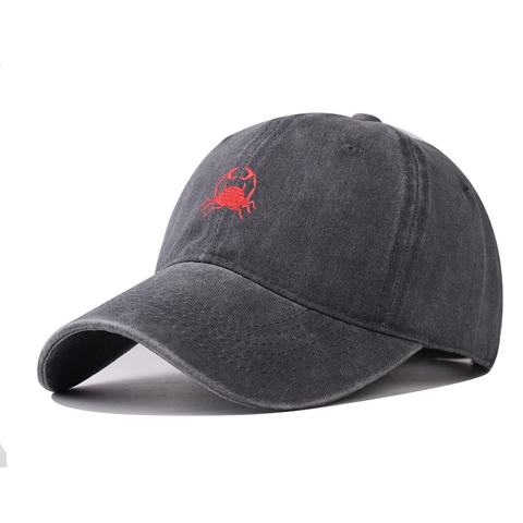 Washed Cotton Baseball Cap Red Crab Embroidery Vintage Retro Adjustable Dad Hat Outdoor Sun Peaked Cap Men Women
