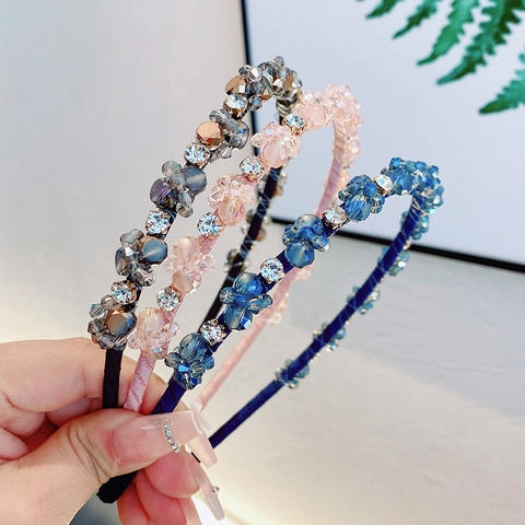 Koreanischer Stil Luxus Künstlicher Kristall Strass Haarreif Für Damen Blumen Handgefertigte Perlen Haarreif Elegant Haarschmuck