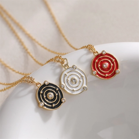 Galaxy Universe Solar System Pendant Necklace Copper Enamel Starry Sky Concentric Circle Inlaid Crystal Jewelry Women