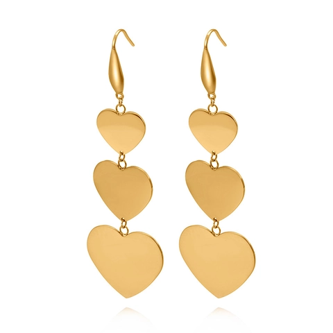 Edelstahl Herz Ohrhänger Lange Herzform Perlmutt Muschel Inlay Vergoldet Minimalistisch Elegant Damen