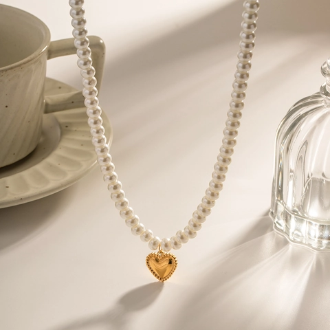Herzanhänger Künstliche Perlenhalskette Edelstahl Vergoldet Schlüsselbeinkette Für Damen Ins Style Eleganter Schmuck